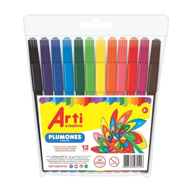 PLUMONES ARTI CREATIVO DELGADOS X 12 UND